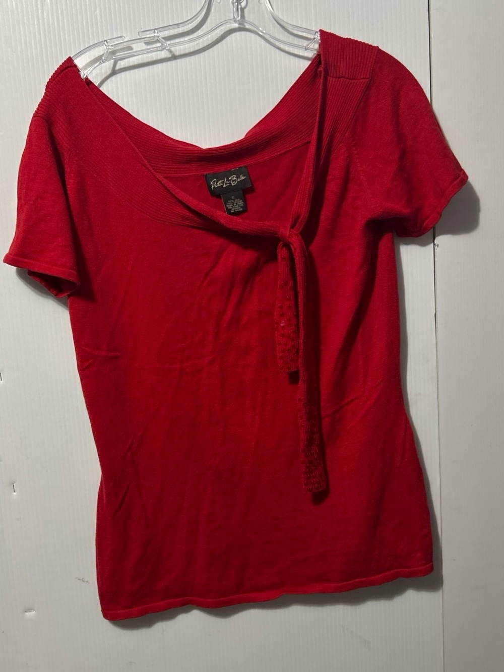 Vintage Patti La Belle Sequence Embellished Short Sleeve Sweater Red Small Retro